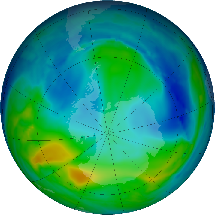 Antarctic ozone map for 31 May 2008